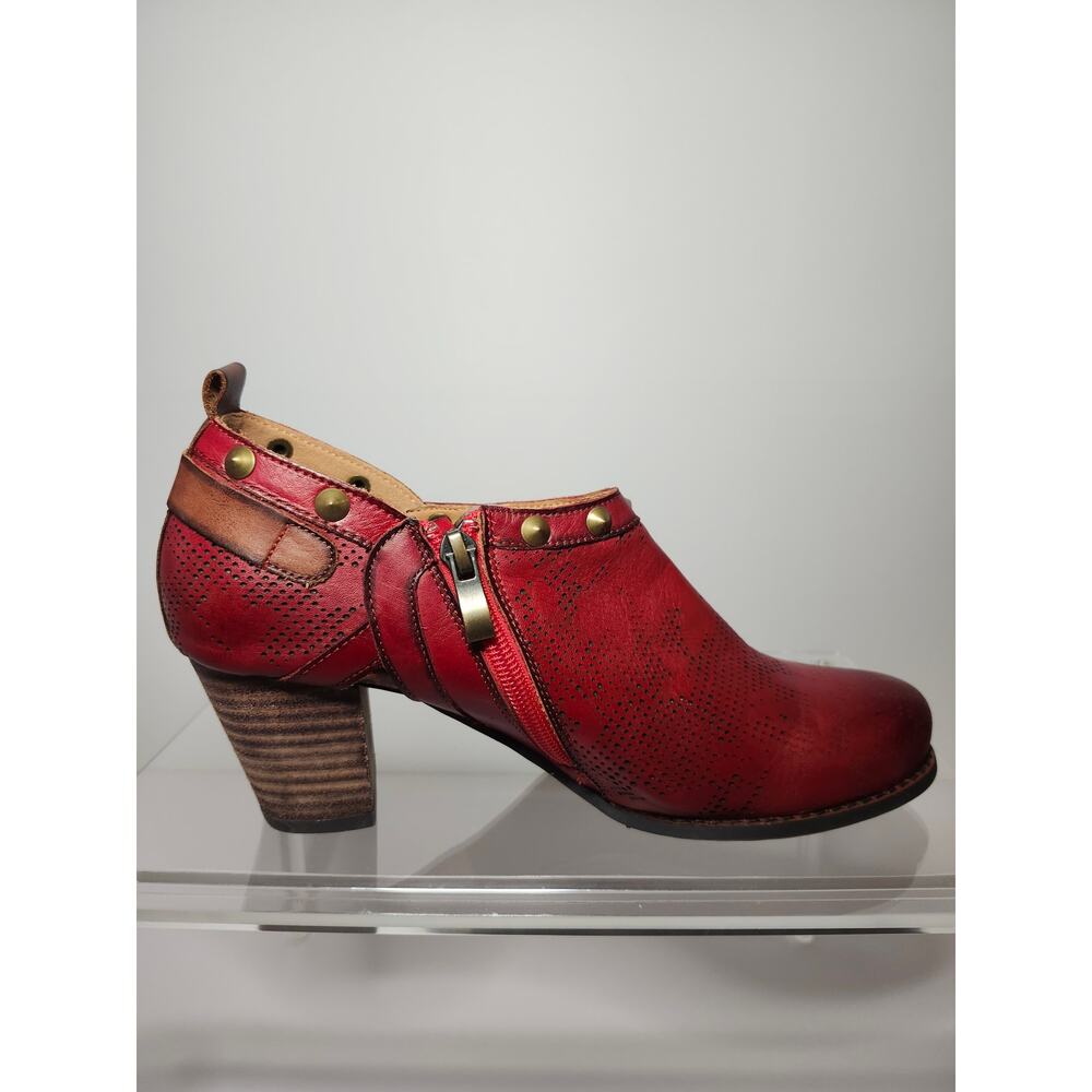 L'Artiste Womens Perforated Shooties Ankle Booties Crimson Red Leather Size 7.5 - Picture 5 of 16